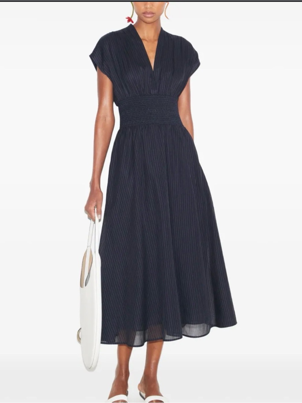 Tory Burch pinstripe-pattern smocked midi dress
